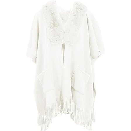 1 stk. Poncho Sjal (Hvid) Dame Vinter Elegant Sweater Cape Lommer Poncho Frynser Åben Varm Poncho Cape Varm Strikkede Ponchoer Sjal