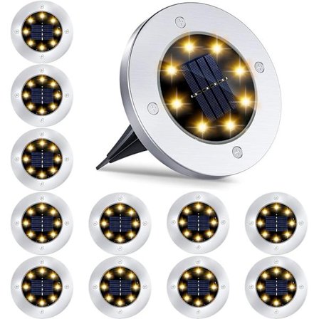 12 Pakke 8LED Solcelle Hage Lamper Utendørs Vanntett Fortau Disk Lys I