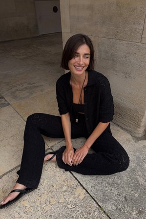 NA-KD Virkstickad skjorta med kort ärm - Sommarset - Svart - XS