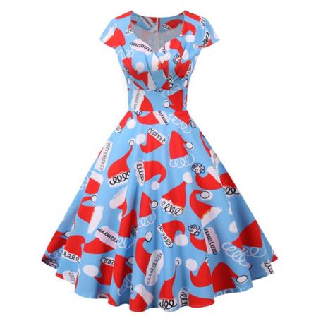 Jul V-hals Vintage Swing Dress Dame Kveldskjole - Perfet C 3XL