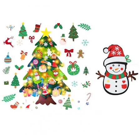 3D DIY Filt Kunstigt Juletræ Med 32 Pynt - 20 LED Lys - 4ft - Til Børn Og Småbørn - Hjem, Dør, Vindue, Væggen (Regnbue Med Lampe)