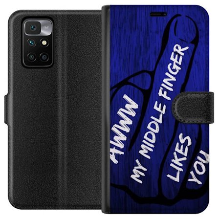 Kompatibelt Lommeboketui til Xiaomi Redmi 10 Mørk typografisk illustrasjon med hjerteform og budskap om vennskap mot dyp blå tretekstur