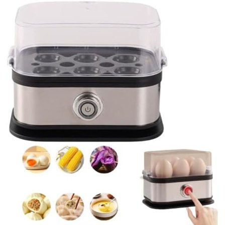 Smart Eggekoker for 6 Egg med Automatisk Avstenging, Elektrisk Kjele i Rustfritt Stål for Myke, Medium & Hardkokte Egg