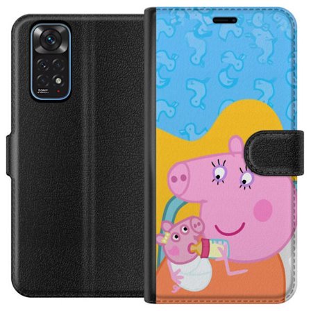Kompatibelt Lommeboketui til Xiaomi Redmi Note 11 Peppa Gris familie motiv med mor gris, far gris og venner, fargerikt tegnet barnebilde