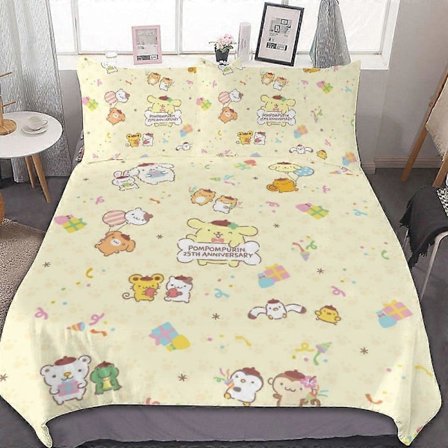 c2 Pompompurin Dynetrekksett 3-Dels Sengesett Mykt Varmt Og Komfortabelt Mykt Sengesett med 1 Dynetrekk Og 2 Putetrekk for Soverom Hele Året