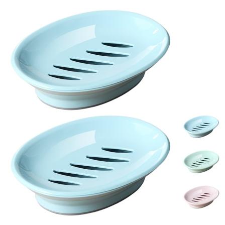 2-pack tvålkopp, tvålkoppar i plast, halkfri tvålkopp, tvålhållare, dusch med droppbricka, lätt att rengöra tvålsparare, (blå)