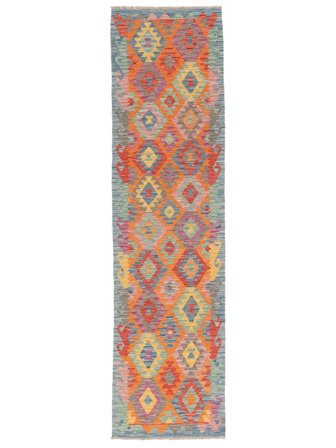 79X296 Tapis D'orient Kilim Afghan Old Style De Couloir Gris Foncé/Marron (Laine, Afghanistan)