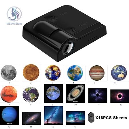 Projektionslampa Aurora Måne Galaxy Nattlampa Kreativ Bakgrund Atmosfärslampa Jordprojektor Fotolampa för Hemmet Black Pattern E