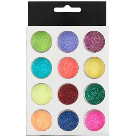 Dekorations set - Glitter - 12 Kulörer - 3 ml / burk