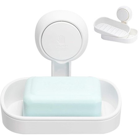 Sæbeskål med sugekop - Aftagelig sæbeholder - Badeværelsestilbehør - 2 niveauer - Hængende eller stående - Sæbeskål - Sæbeholdere - Sæbe ...