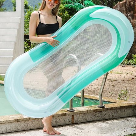 4.9Ft Lang Pool Float, Vand Loungeseng Til Solbadning Med Nakkestøtte (Grøn)