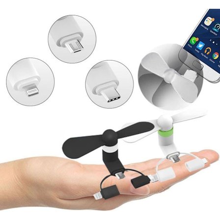 2 st Mini Telefonfläktar, USB-fläktar, 3-i-1 Mobiltelefonfläkt, Micro USB/Typ C/Lightning-portfläkt, Mini Mobiltelefonfläkt