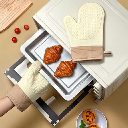 Heat-Resistant Baking Silicone Gloves Anti-scald Anti-slip Kitchen Gloves Oven Gloves Flexible Oven Mitts for Microwave