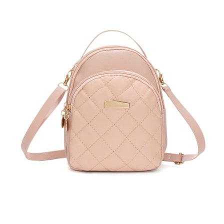 Quiltet Ryggsekk for Kvinner Matchende Ryggsekk Kvinner Liten Telefonveske Jenter Skolesekk Dame PU Lær Casual Ryggsekk Rosa