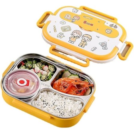 Bento-boks, lekkasjesikker stablebar matboks, matbeholder for arbeid/skole og måltidsforberedelse (gul)