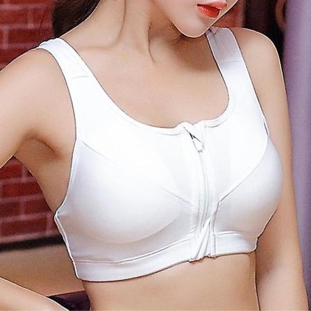 Women Front Zip Workout Sports Yoga Racerback Non Wired BH White 2XL