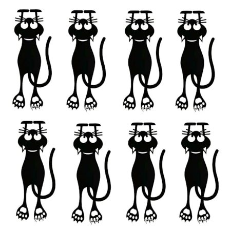 8 st nyfikna kattbokmärken i svart kattform 12 cm plast/nylon