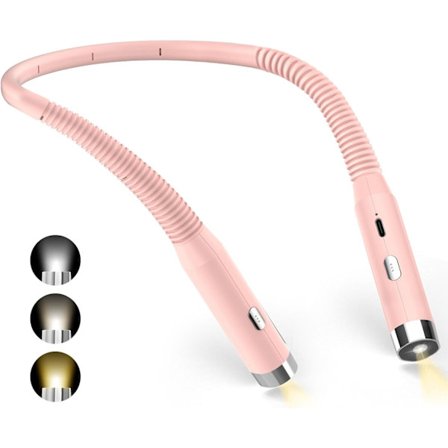 Leselampe med nakkebøyle, nattleselampe, 3 farger og 3 lysstyrkenivåer, oppladbar.