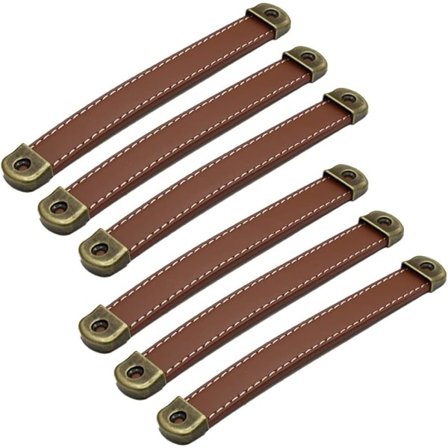 Sett med 6 lærhåndtak Vintage lær møbelhåndtak Skap
