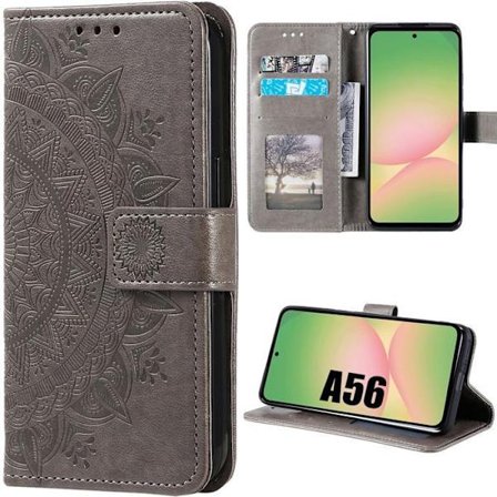 Coque til Samsung Galaxy A56 5G - BOOLING - Beskyttelse i PU Læder Brun med Blomster Geometrisk Mønster