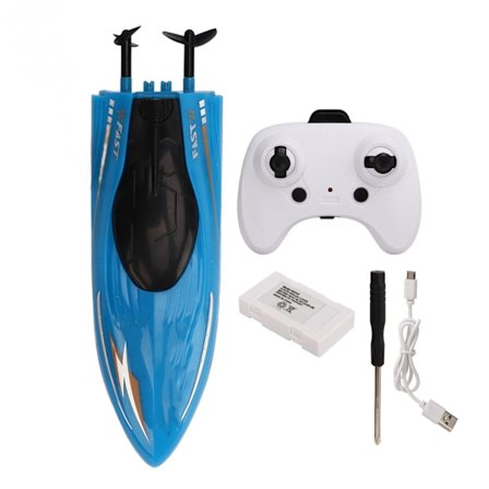 2.4G RC-båt for voksne og barn, vanntett, raskt lysende fjernkontrollbåt for bassenger og innsjøer, blå, enkelt batteri