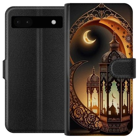 Yhteensopiva Lompakkokotelo Google Pixel 6a Dekorativ orientalisk lykta med halvmåne och stjärnor i varm gyllene nattmiljö