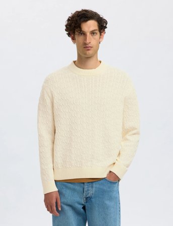 Selected Slhphilip Ls Knit Relaxed Crew Neck - Cream - L