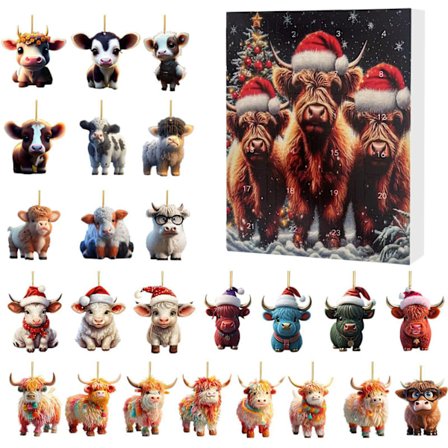 Julkalender Yak Santa Claus Highland Cattle Hängande Blind Box Julklapp-E