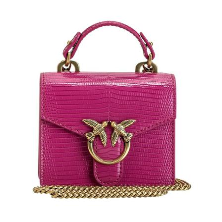 Pinko Micro Love Tas Top Handle Lizard , Roze , Dames , Maat: ONE Size