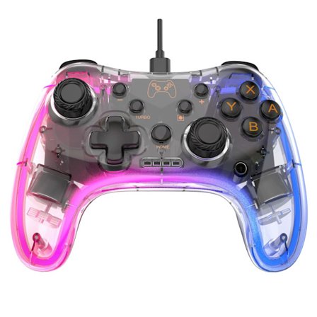 Switch spelkontroll neon RGB färgglad lysande Switch sladdad spelkontroll, transparent vit