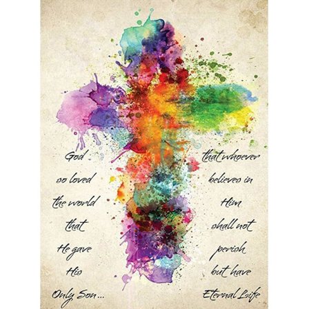 Farverigt religiøst kors diamantmaleri kit, 5D kristent diamantkunst kit DIY runde diamantmosaikmaleri (30x40cm/11.8x15.7in)