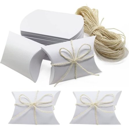 50 stk hvite gaveesker, vintage kraft gaveesker, putefordelsesboks, med jutetau