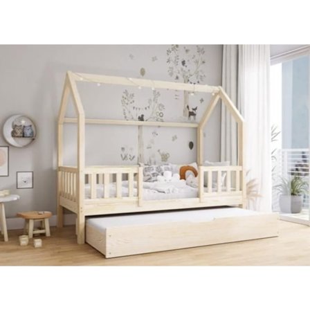 PORTIA TOP BIS2 våningssäng i furu med låda med sovfunktion och mittentré, 90×200 cm