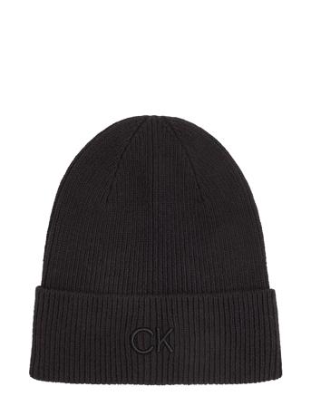 Ck Embroidery Fine Rib Beanie Accessories Headwear Beanies Black Calvin Klein