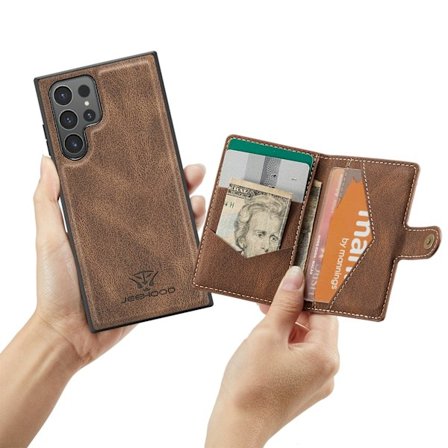 Läderplånbok med magnetiskt hållare för Galaxy S24 Ultra