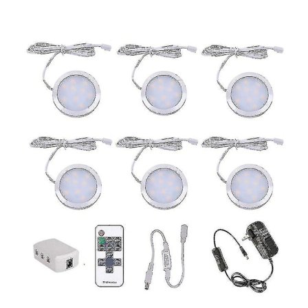 6-pakning slanke LED-underskapslys 12V aluminium pucklyssett for garderobehylle (kompatibel med dimmer) [YDE]