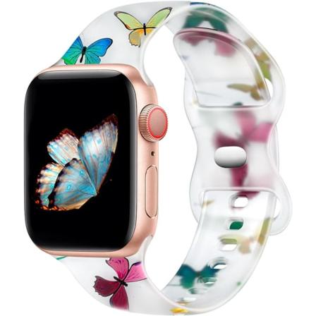 Pehmeä silikoniranneke, joka on yhteensopiva Apple Watch -rannekkeen kanssa 40mm 38mm 41mm Naisten perhoskuvioinen ranneke iWatch Series 8 7 6 5 4 3 2