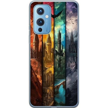Kompatibel Mobilcover til OnePlus OnePlus 9 Fire magiske slotte i forskellige elementfarver, episk fantasykunst med ild vand luft og mørke i detaljer