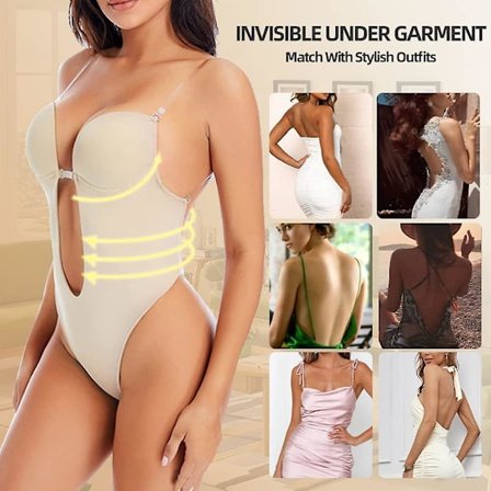Body Shaper for kvinner Shapewear Tummy Control Body Shaper U-plunge stropper Ryggløs Sexy undertøy Midjetrener