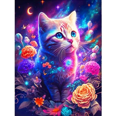 Diamond painting för vuxna (lila katt)30x40cm,5D Diamond A
