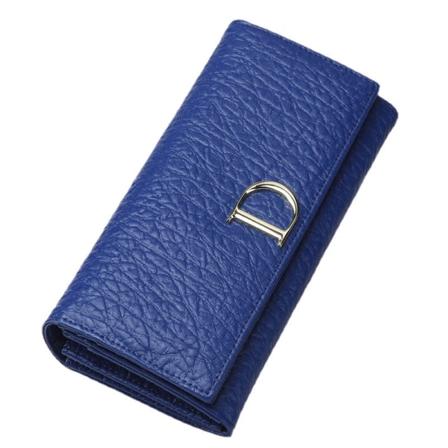 Kvinner lommebok mynt veske Lang ekte skinn kuskinn Pure Leather Multi Card Slots Sapphire Blue
