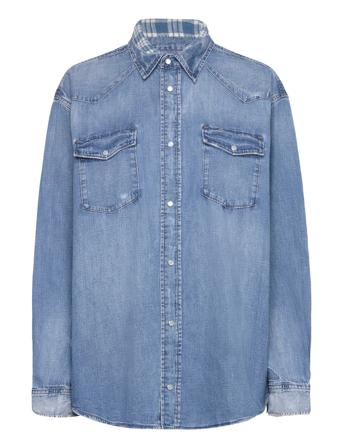 Over Fit Denim Western Shirt Tops Shirts Long-sleeved Blue Polo Ralph Lauren