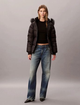 Calvin Klein Mid Down Jacket With Fur - Black - M