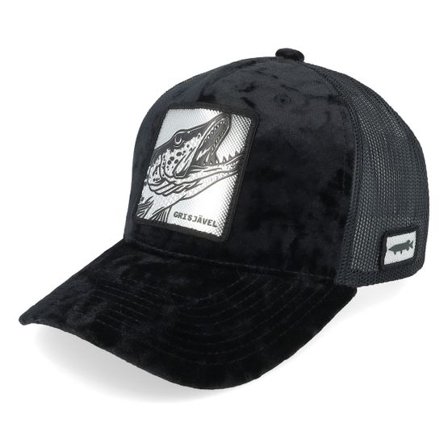 Skillfish - Svart trucker Keps - Grisjävel Silver Velvet Black A-frame Trucker @ Hatstore
