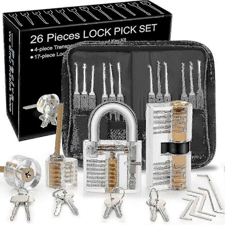 2025 Egnet Lock Picking Kit, 25-delt Lock Picking Kit, Øvelsesværktøj med 4 Gennemsigtige Låse