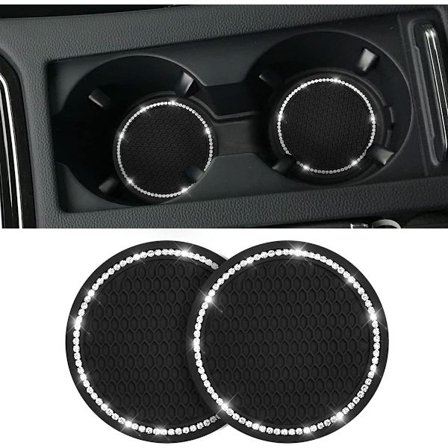 2PCS Universal Bling Car Cup Coaster,Rhinestone Car Accessories 2.75 inch Car Cup Holder Insert Mat Pad Set,Suitable for Most Car Interior (Black)