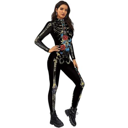 Ladie Scary Skull Bronzing Print Halloween Jumpsuit Dame Suit M