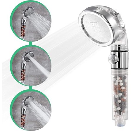 Dusjhode med filter for hardt vann - 3-modus høytrykk med EcoStop - Kun for ikke-elektriske dusjer