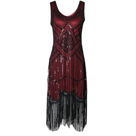 Halloween Lady 1920'er Festkjole Frynset Kostumekjole 20'er Pailletter Beaded Vintage Aftenfest Elegante Kjoler Black Red XL