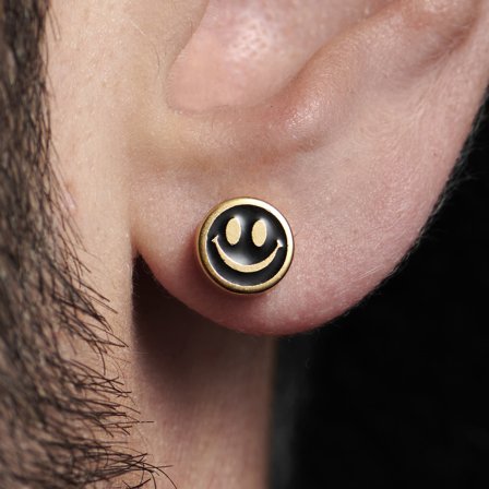 Sentio | Orecchino a bottone da 8 mm a forma di smile in acciaio chirurgico color oro per uomini - Orecchini a bottone